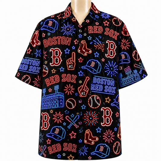 BRS Baseball Teams Neon Pattern Vibe Summer Party Button-Up Unisex Hawaiian Shirt For Men and Women