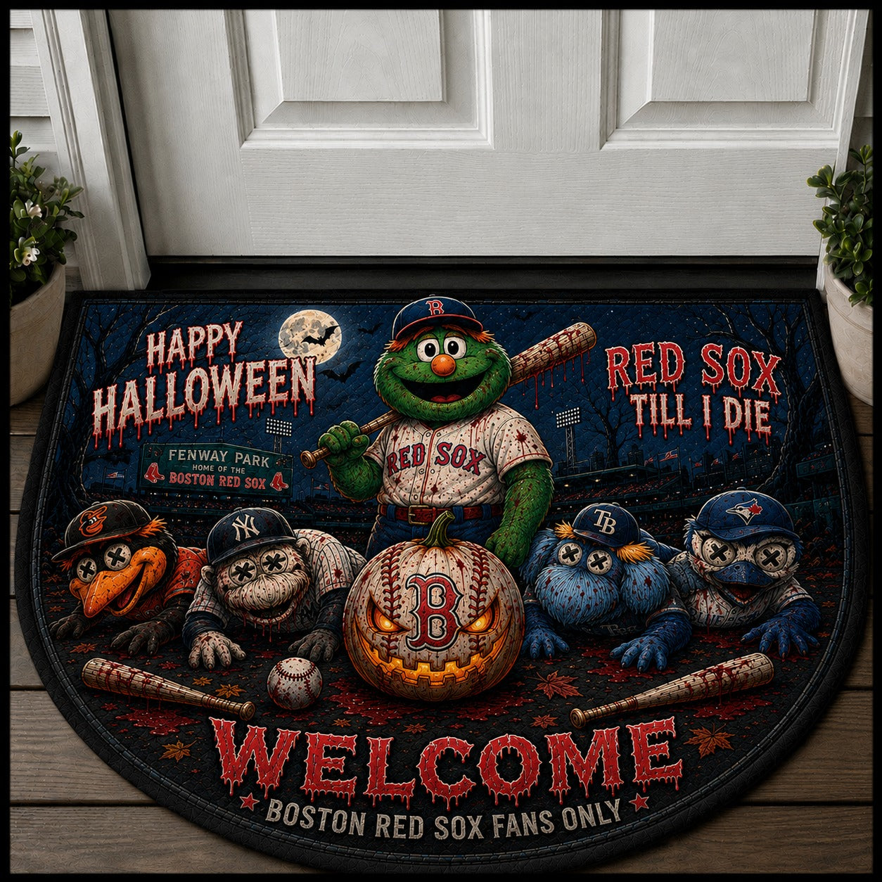 Baseball Halloween All Teams Custom Quilted Print Premium Welcome Mat – Personalized Baseball Doormat