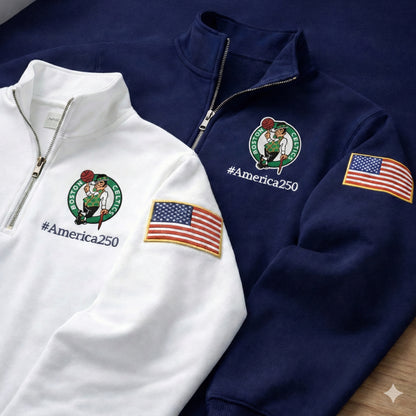 Football Logo America 250 Anniversary Embroidered Logo Premium Quarter Zip Sweatshirt, Inspired Quarter Zip Sweater