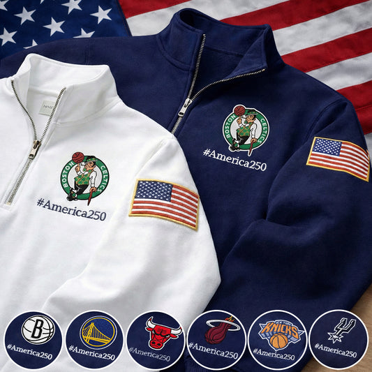 Football Logo America 250 Anniversary Embroidered Logo Premium Quarter Zip Sweatshirt, Inspired Quarter Zip Sweater-Sweatshirts-5TO9VIBE