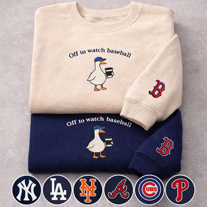 Off to watch Baseball Embroidered Logo Premium Quarter Zip Sweatshirt, Unisex Football Sweatshirt