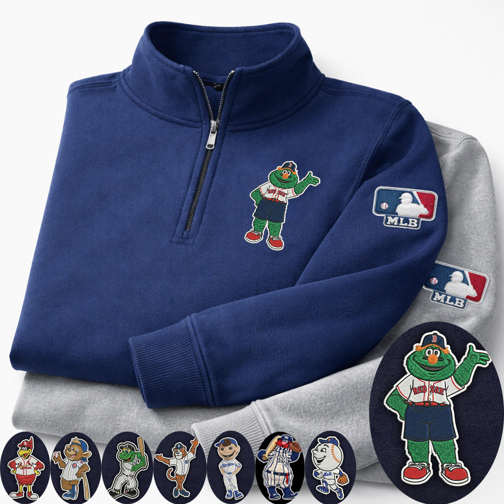 Mascots Baseball Team Embroidered Logo Premium Quarter Zip Sweatshirt, Inspired Quarter Zip Sweater, Unisex Baseball Sweatshirt