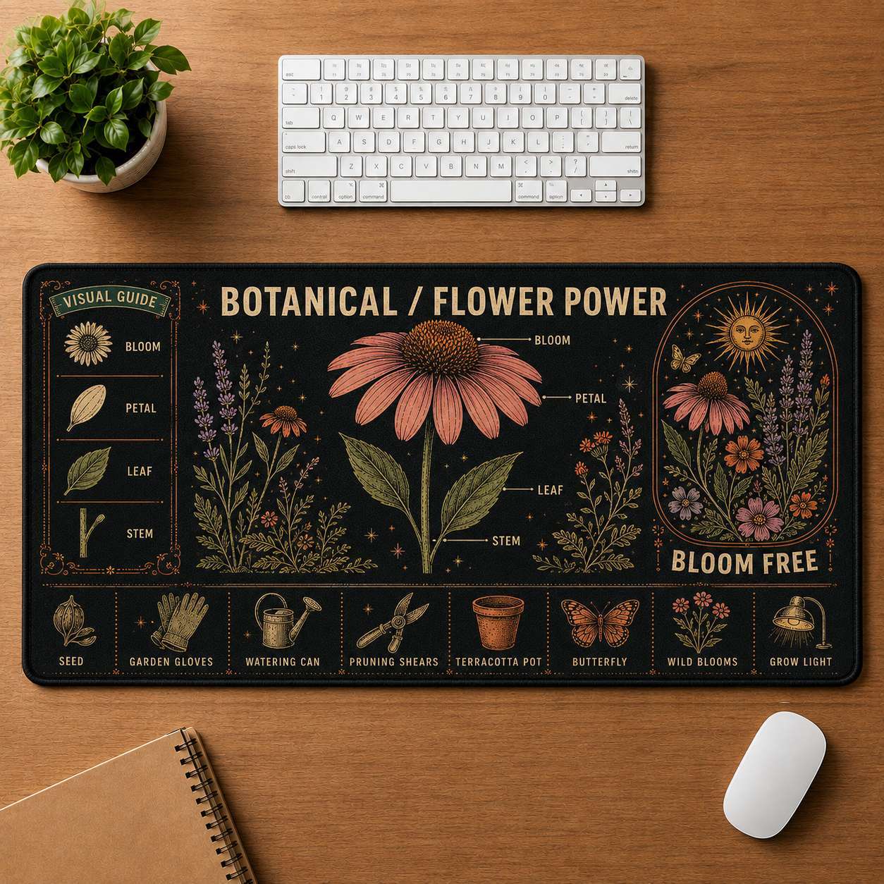 Botanical Garden Hippie Desk Mat Mouse Pad | 5To9Vibe - Botanical / Flower Power style