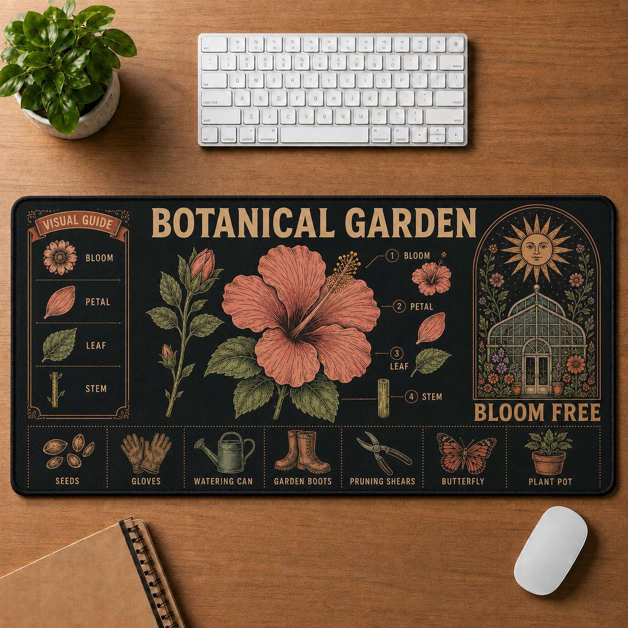 Botanical Garden Hippie Desk Mat Mouse Pad | 5To9Vibe - Botanical Garden style