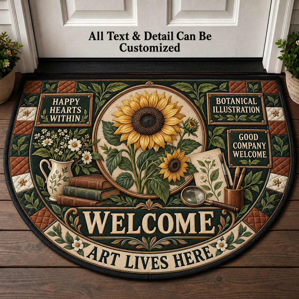 Botanical Illustration Personalized Half Round Mat | 5To9Vibe