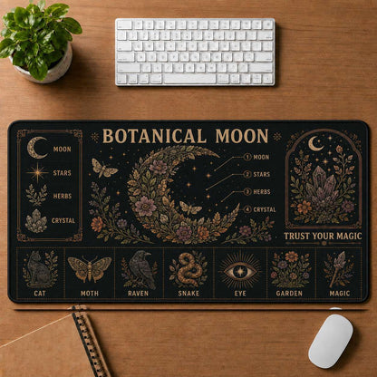Lunar Magic Hippie Desk Mat Mouse Pad | 5To9Vibe - Botanical Moon style