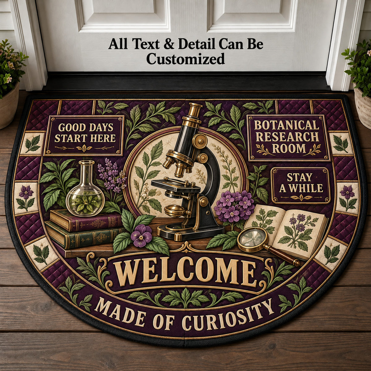 Botanical Research Room Personalized Half Round Mat | 5To9Vibe
