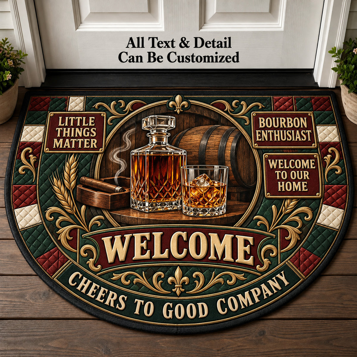 Bourbon Enthusiast Personalized Half Round Mat | 5To9Vibe