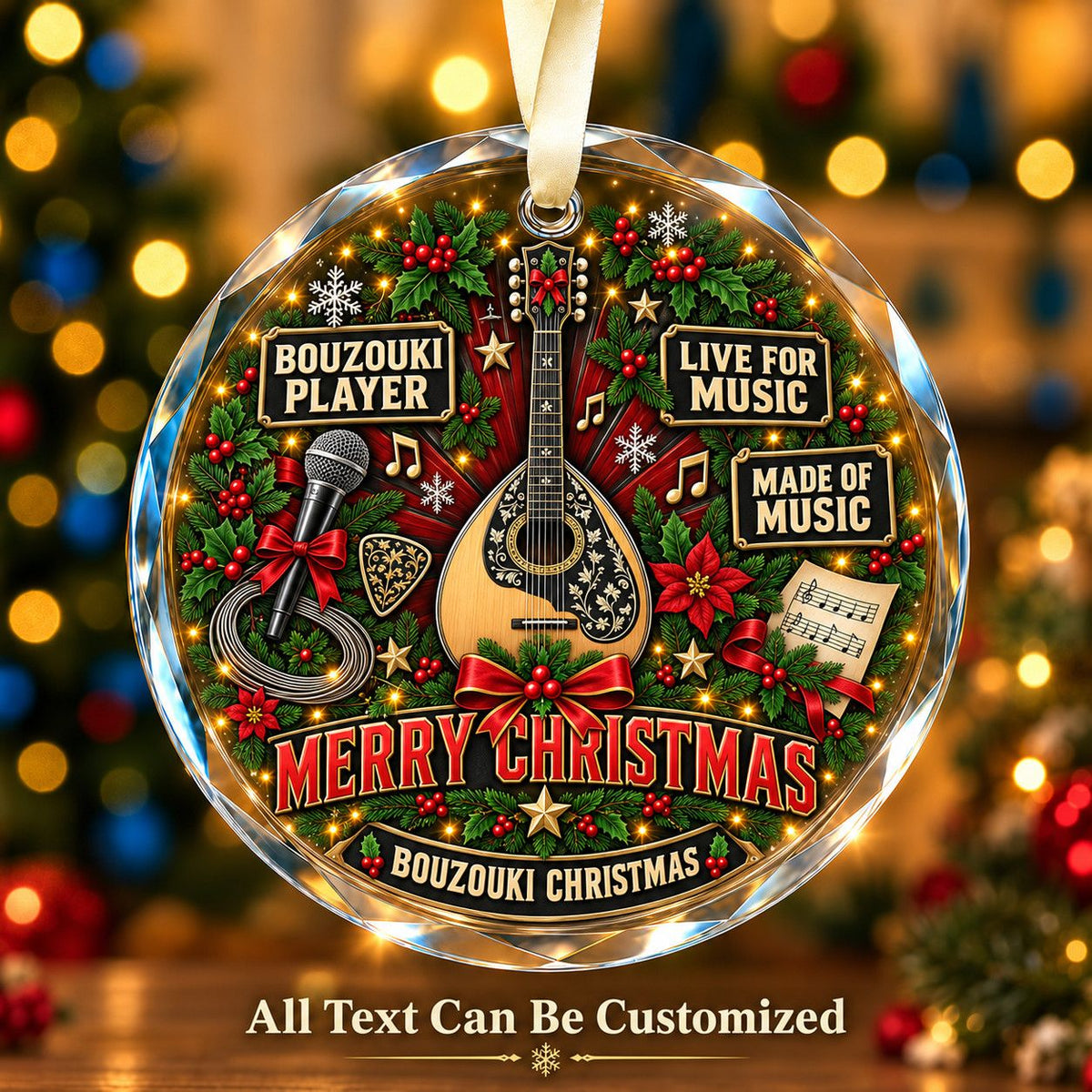 Bouzouki Player Personalized Glass Ornament | 5To9Vibe