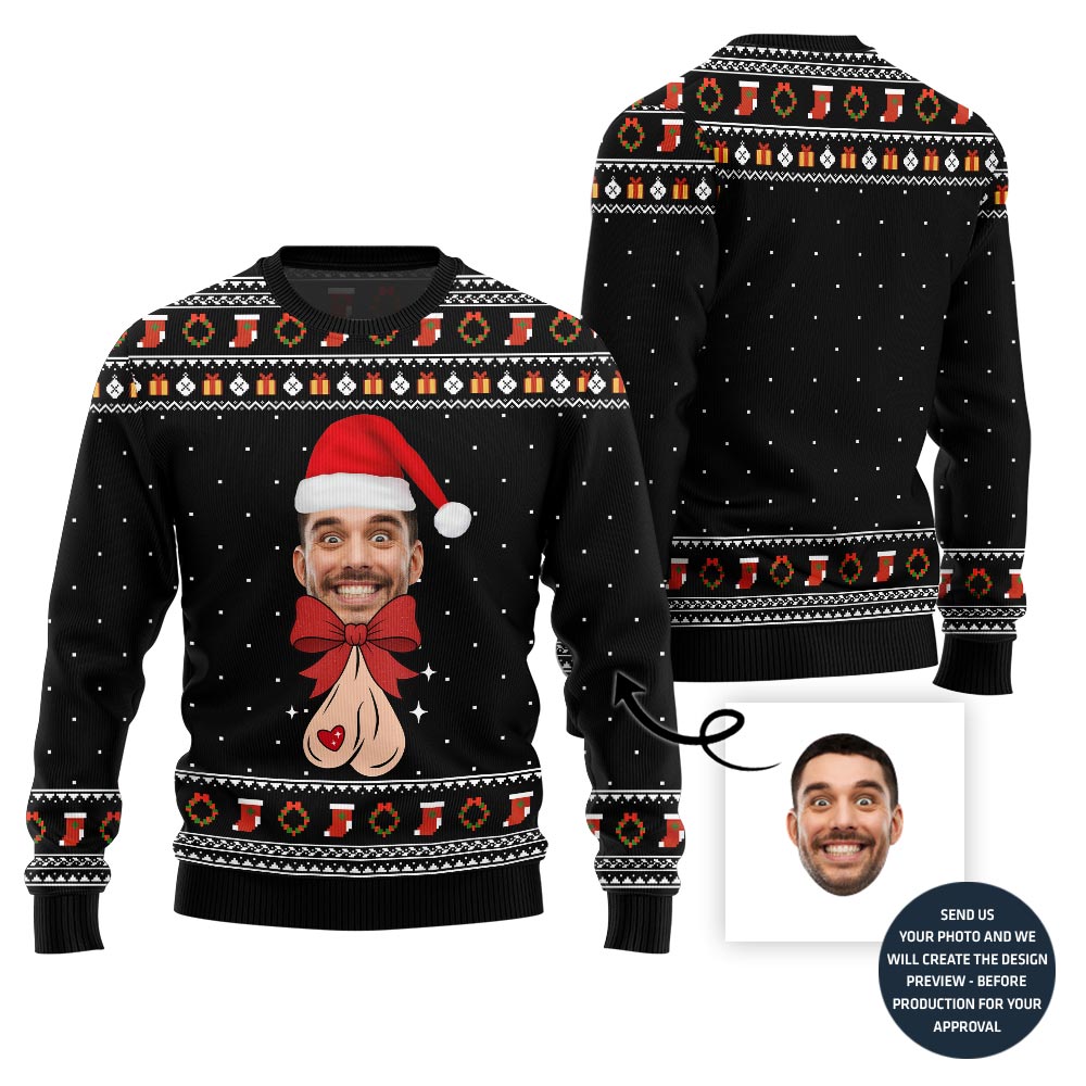 Bow Naughty Face Customized Ugly Sweater