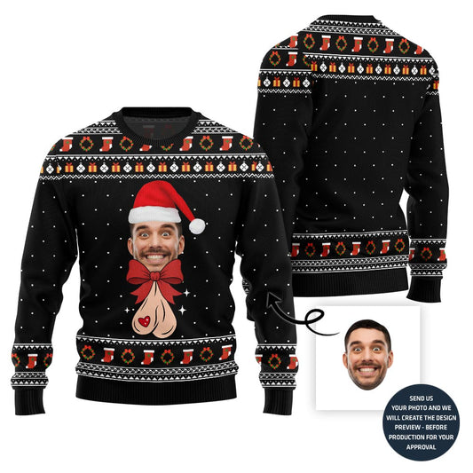 Bow Naughty Face Customized Ugly Sweater