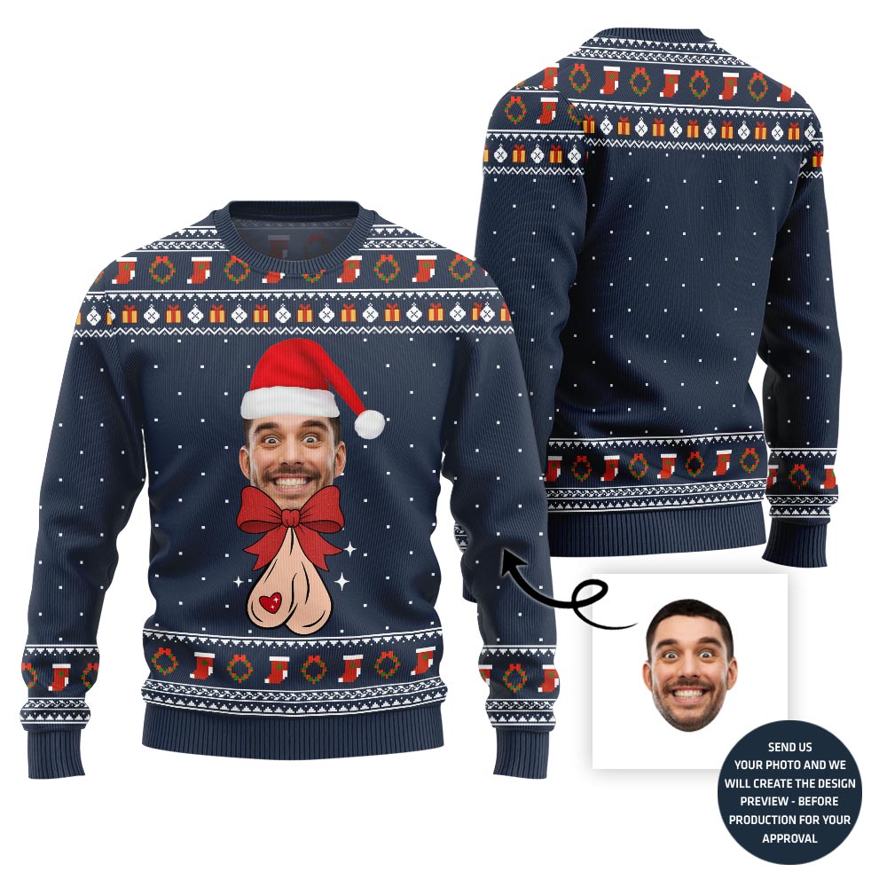Bow Naughty Face Customized Ugly Sweater
