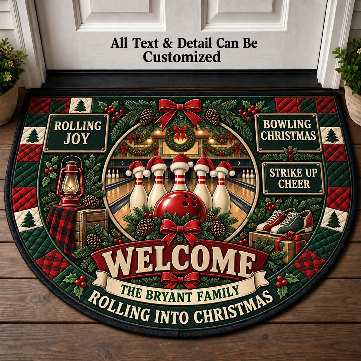 Bowling Christmas Personalized Half Round Mat | 5To9Vibe