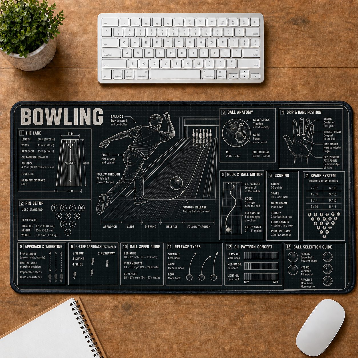 Bowling Sports Visual Guide Desk Mat | 5To9Vibe