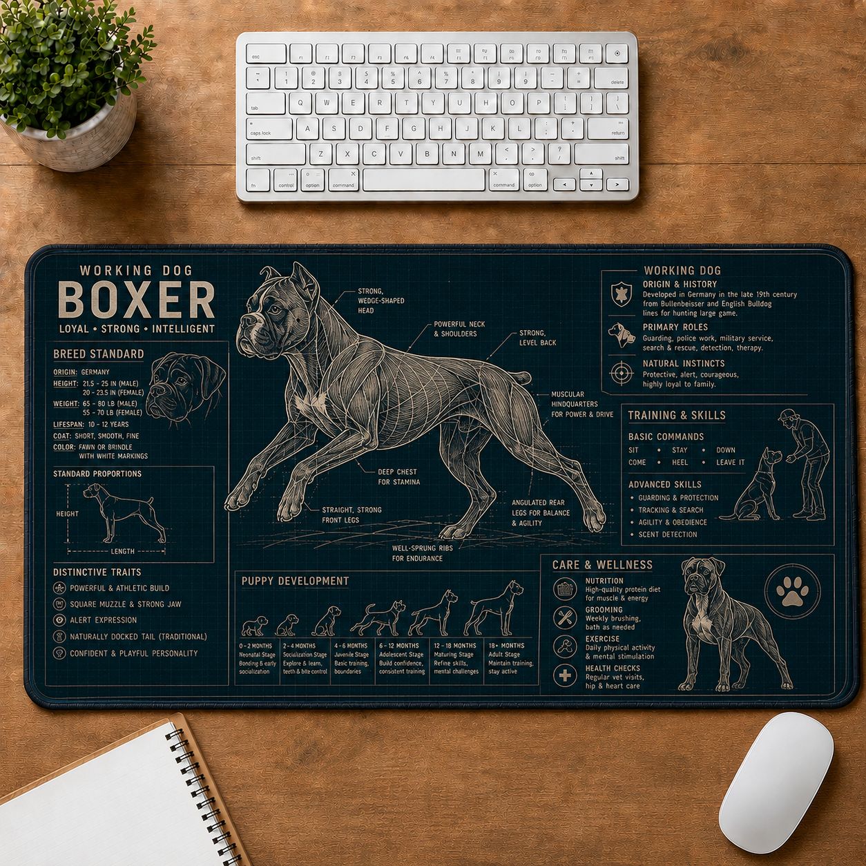 Boxer Dog Breed Visual Guide Desk Mat | 5To9Vibe