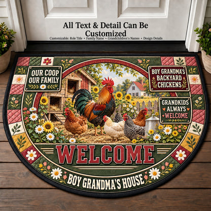 Boy Grandma's Backyard Chickens Personalized Half Round Mat | 5To9Vibe