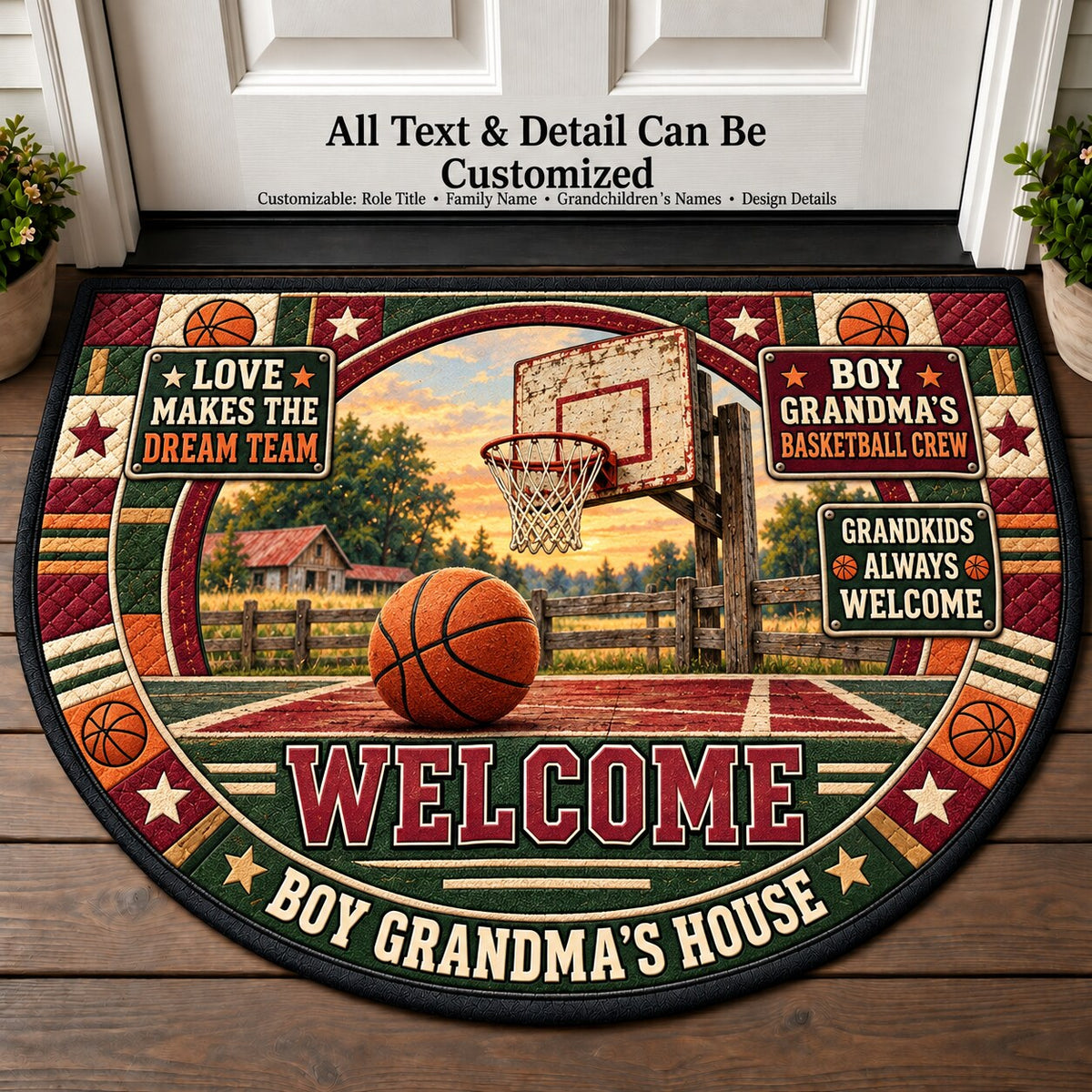 Boy Grandma's Basketball Crew Personalized Half Round Mat | 5To9Vibe