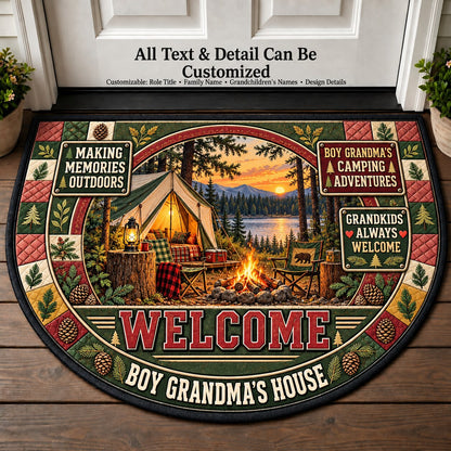 Boy Grandma's Camping Adventures Personalized Half Round Mat | 5To9Vibe