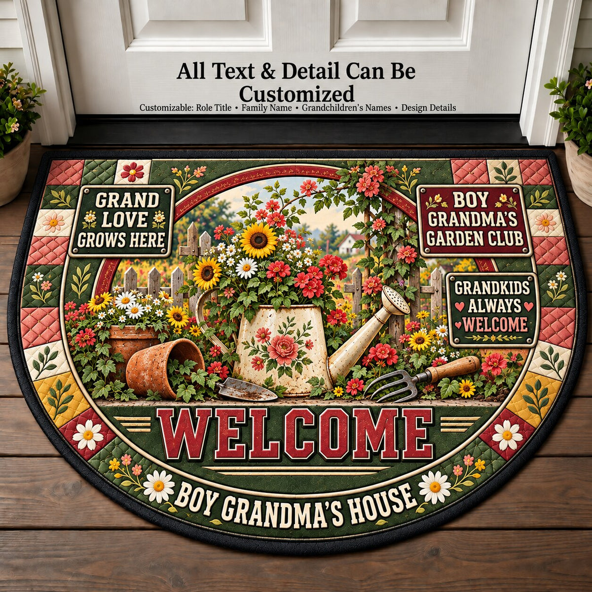 Boy Grandma's Garden Club Personalized Half Round Mat | 5To9Vibe
