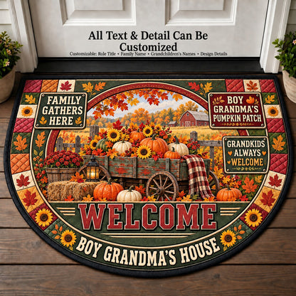 Boy Grandma's Pumpkin Patch Personalized Half Round Mat | 5To9Vibe