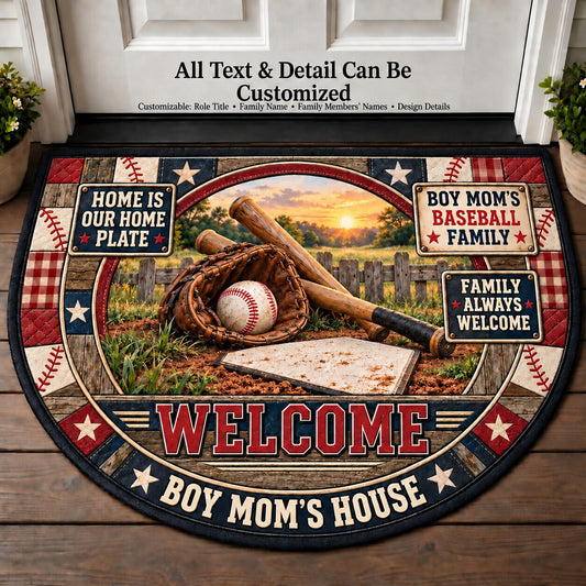 Boy Mom's Baseball Family Personalized Half Round Mat | 5To9Vibe