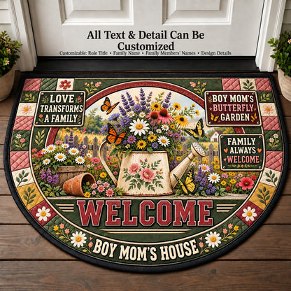 Boy Mom's Butterfly Garden Personalized Half Round Mat | 5To9Vibe