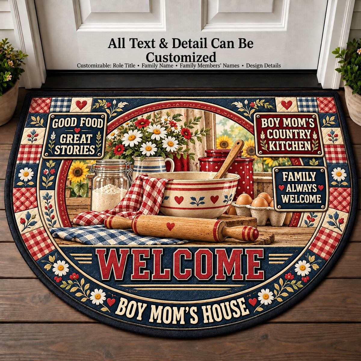 Boy Mom's Country Kitchen Personalized Half Round Mat | 5To9Vibe