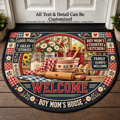 Boy Mom's Country Kitchen Personalized Half Round Mat | 5To9Vibe