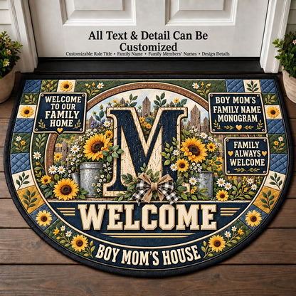 Boy Mom's Family Name Monogram Personalized Half Round Mat | 5To9Vibe