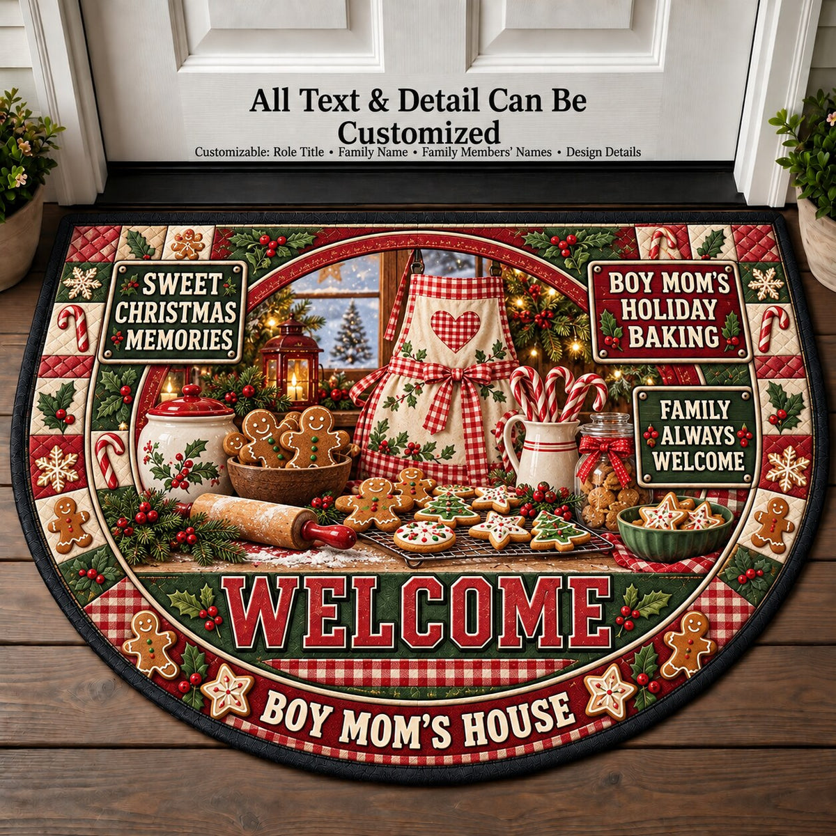 Boy Mom's Holiday Baking Personalized Half Round Mat | 5To9Vibe