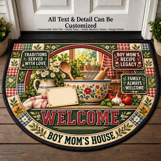 Boy Mom's Recipe Legacy Personalized Half Round Mat | 5To9Vibe