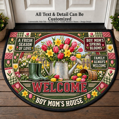 Boy Mom's Spring Blooms Personalized Half Round Mat | 5To9Vibe