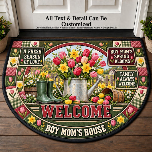 Boy Mom's Spring Blooms Personalized Half Round Mat | 5To9Vibe