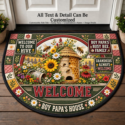 Boy Papa's Busy Bee Family Personalized Half Round Mat | 5To9Vibe