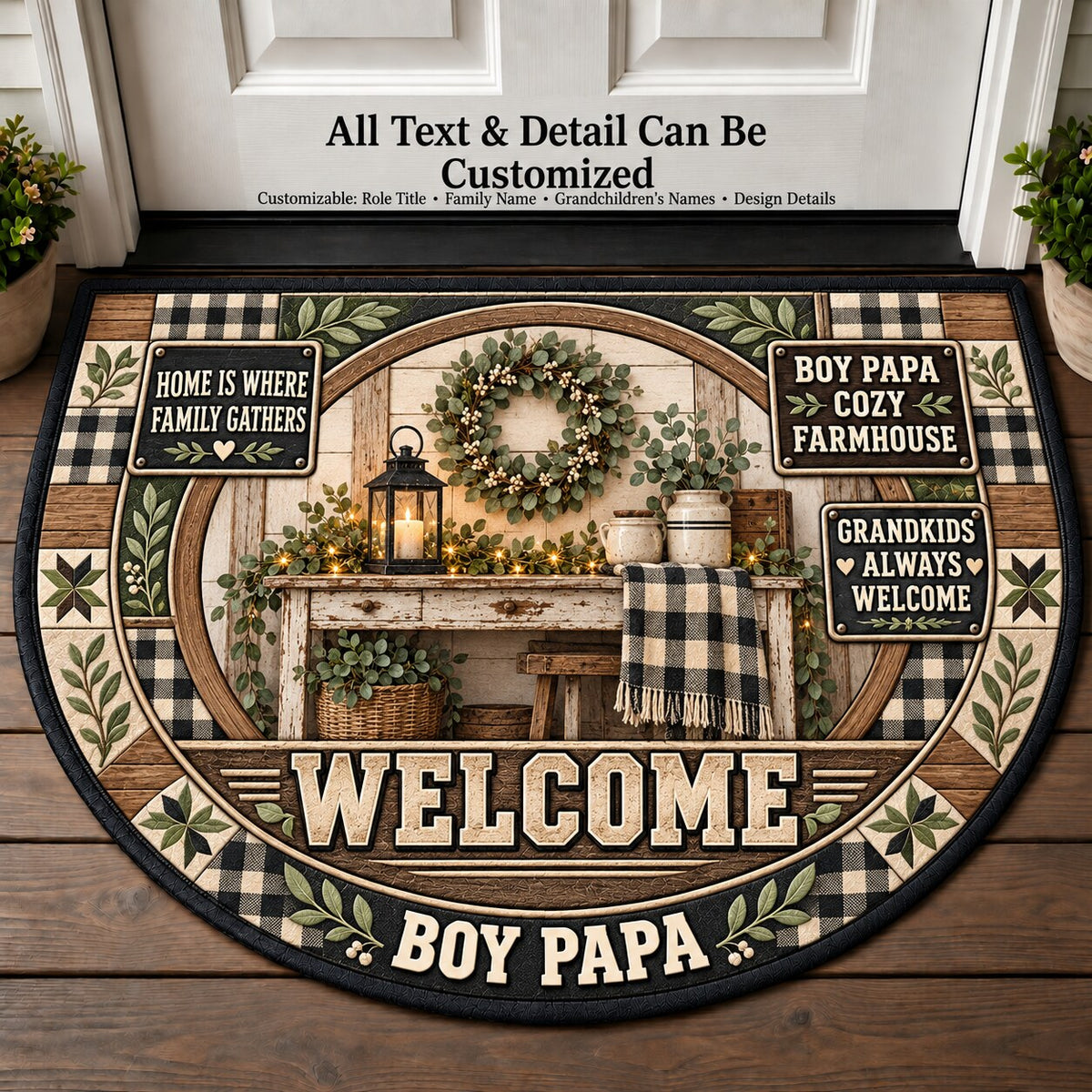 Boy Papa's Cozy Farmhouse Personalized Half Round Mat | 5To9Vibe