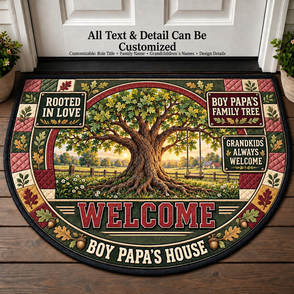 Boy Papa's Family Tree Personalized Half Round Mat | 5To9Vibe