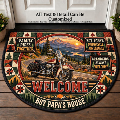Boy Papa's Motorcycle Adventures Personalized Half Round Mat | 5To9Vibe