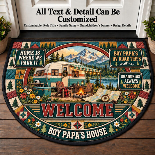 Boy Papa's RV Road Trips Personalized Half Round Mat | 5To9Vibe