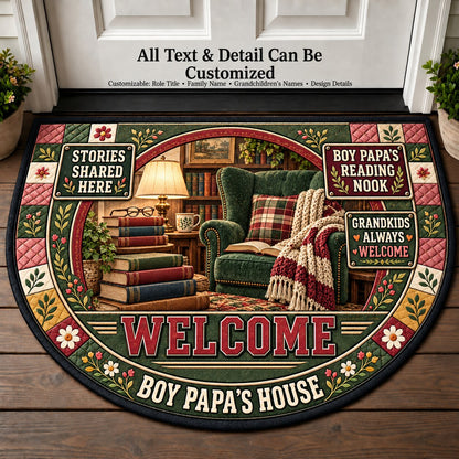 Boy Papa's Reading Nook Personalized Half Round Mat | 5To9Vibe