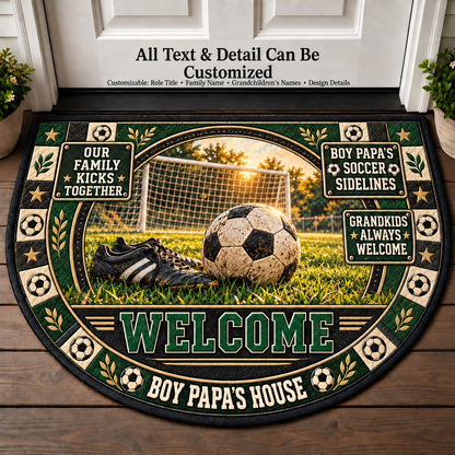 Boy Papa's Soccer Sidelines Personalized Half Round Mat | 5To9Vibe