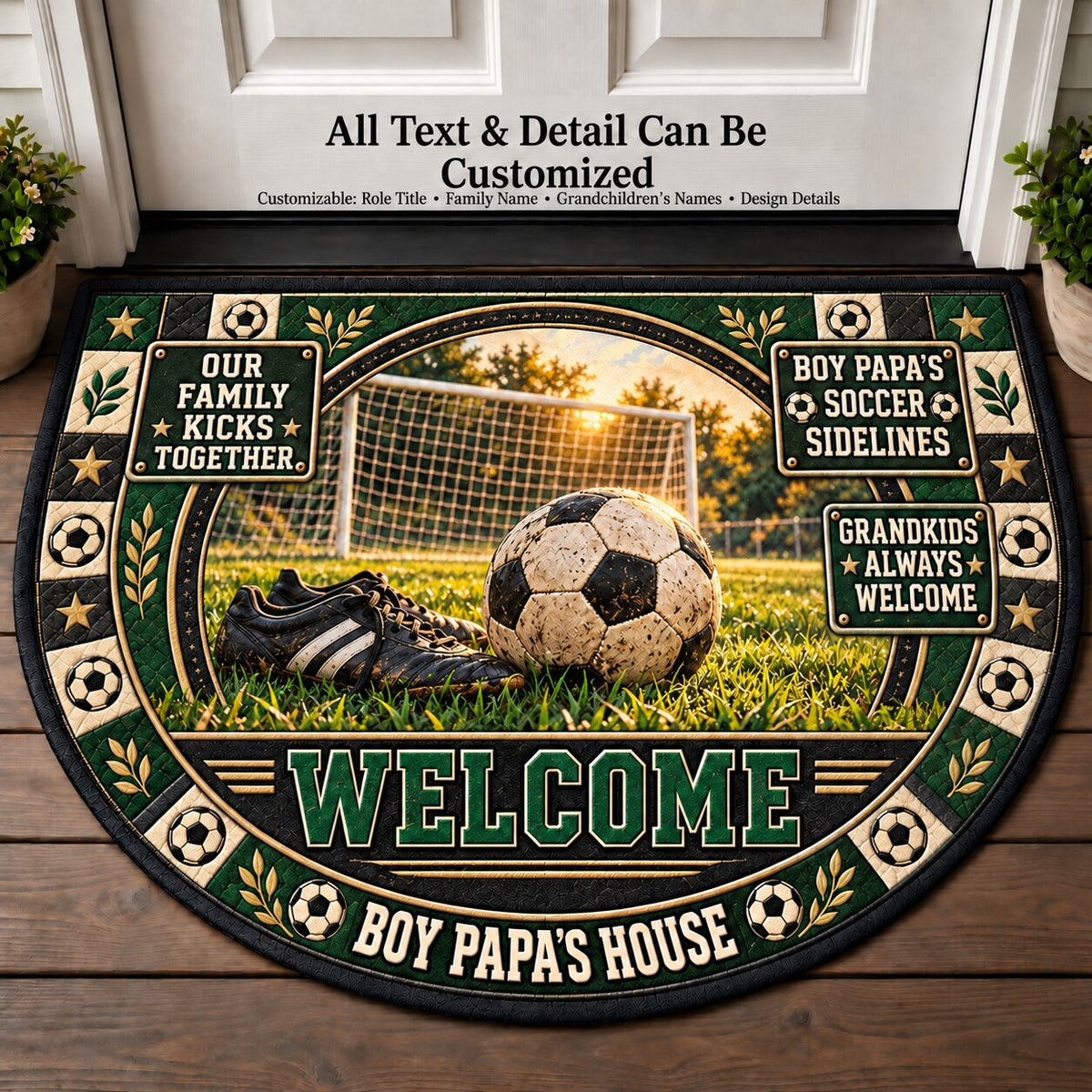 Boy Papa's Soccer Sidelines Personalized Half Round Mat | 5To9Vibe