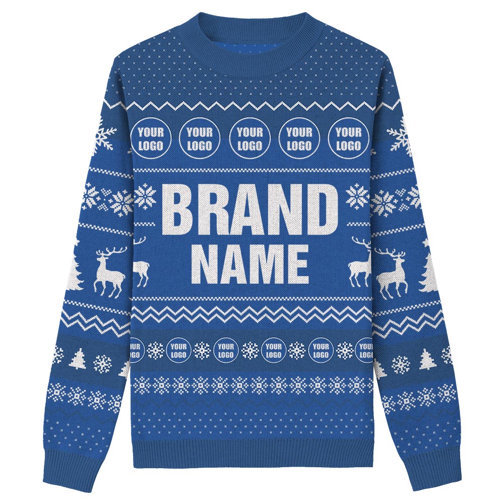 Brand Name And Logo Personalized Xmas Knit Sweater Royal - VinCo