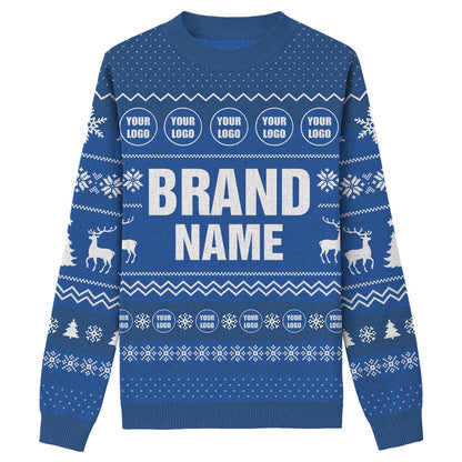 Brand Name And Logo Personalized Xmas Knit Sweater Royal - VinCo