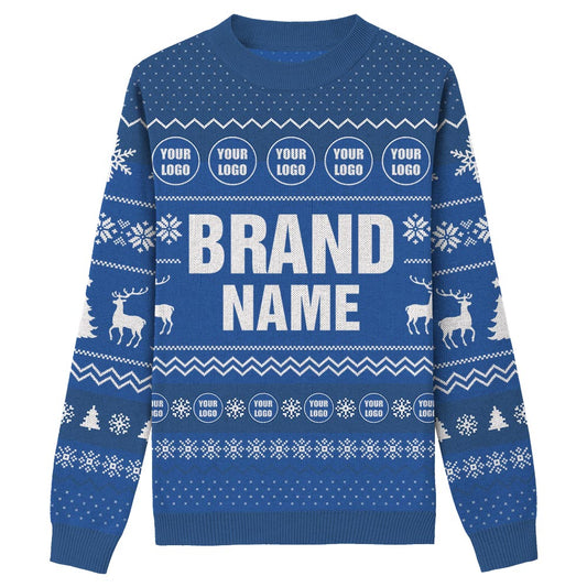 Brand Name And Logo Personalized Xmas Knit Sweater Royal - VinCo