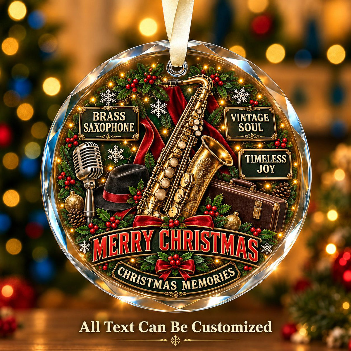 Brass Saxophone Personalized Glass Ornament | 5To9Vibe