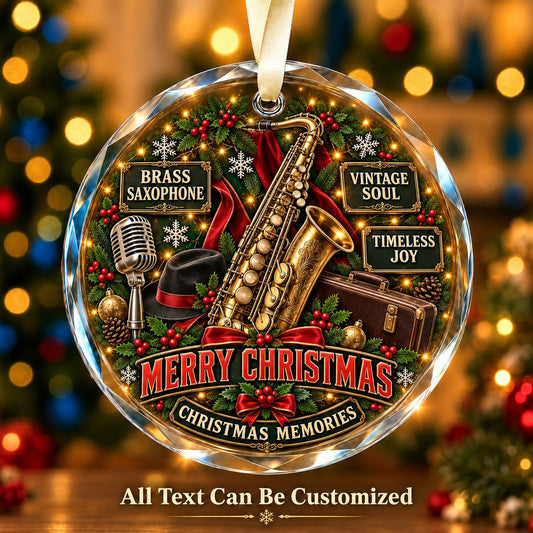 Brass Saxophone Personalized Glass Ornament | 5To9Vibe