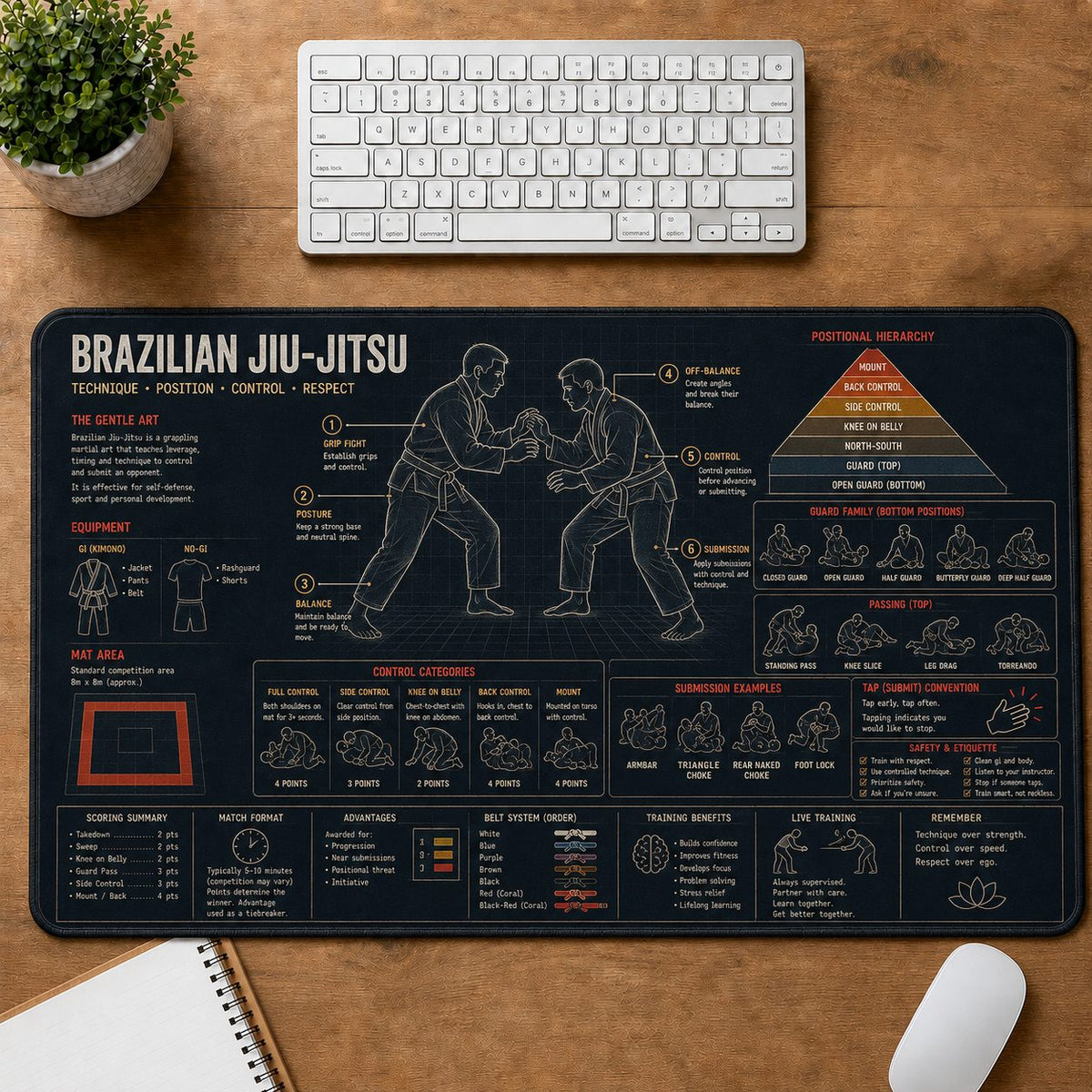 Brazilian Jiu-Jitsu Sports Visual Guide Desk Mat | 5To9Vibe