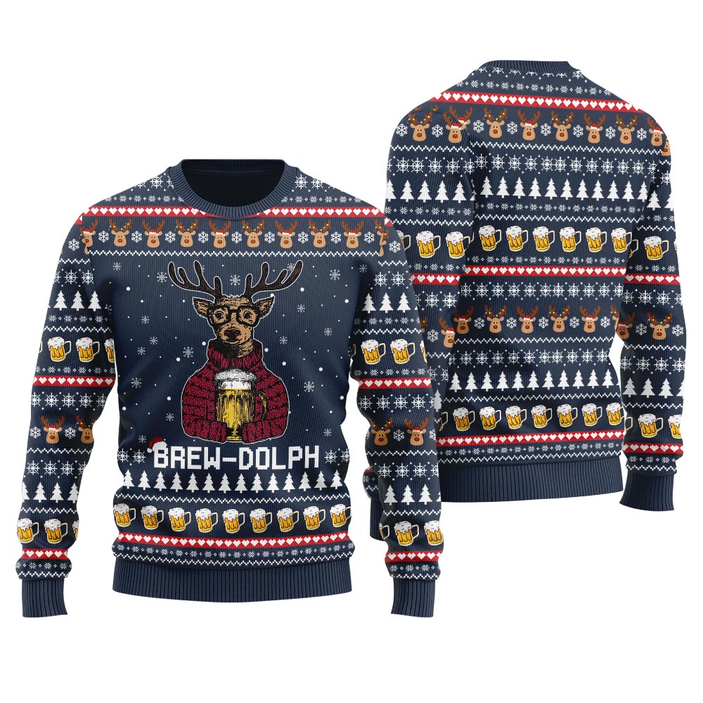 BrewDolph Drinking Beer Ugly Christmas Sweater