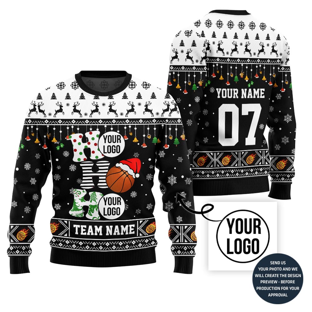 Brilliant Basketball Custom Logo and Name Ugly Christmas Sweater