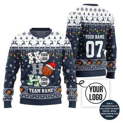 Brilliant Basketball Custom Logo and Name Ugly Christmas Sweater